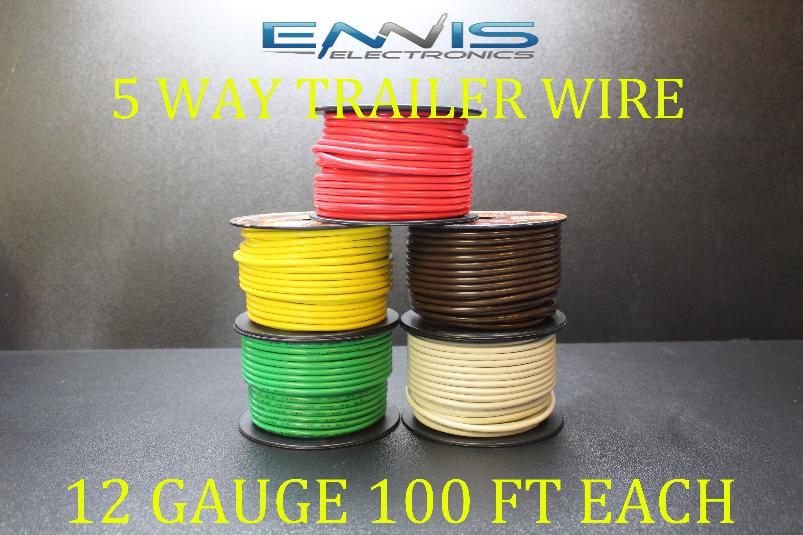 12 GAUGE WIRE ENNIS ELECTRONICS 5 WAY TRAILER LIGHT 100 FT EACH PRIMARY CABLE 12 GAUGE WIRE ENNIS ELECTRONICS 5 WAY TRAILER LIGHT 100 FT EACH PRIMARY CABLE