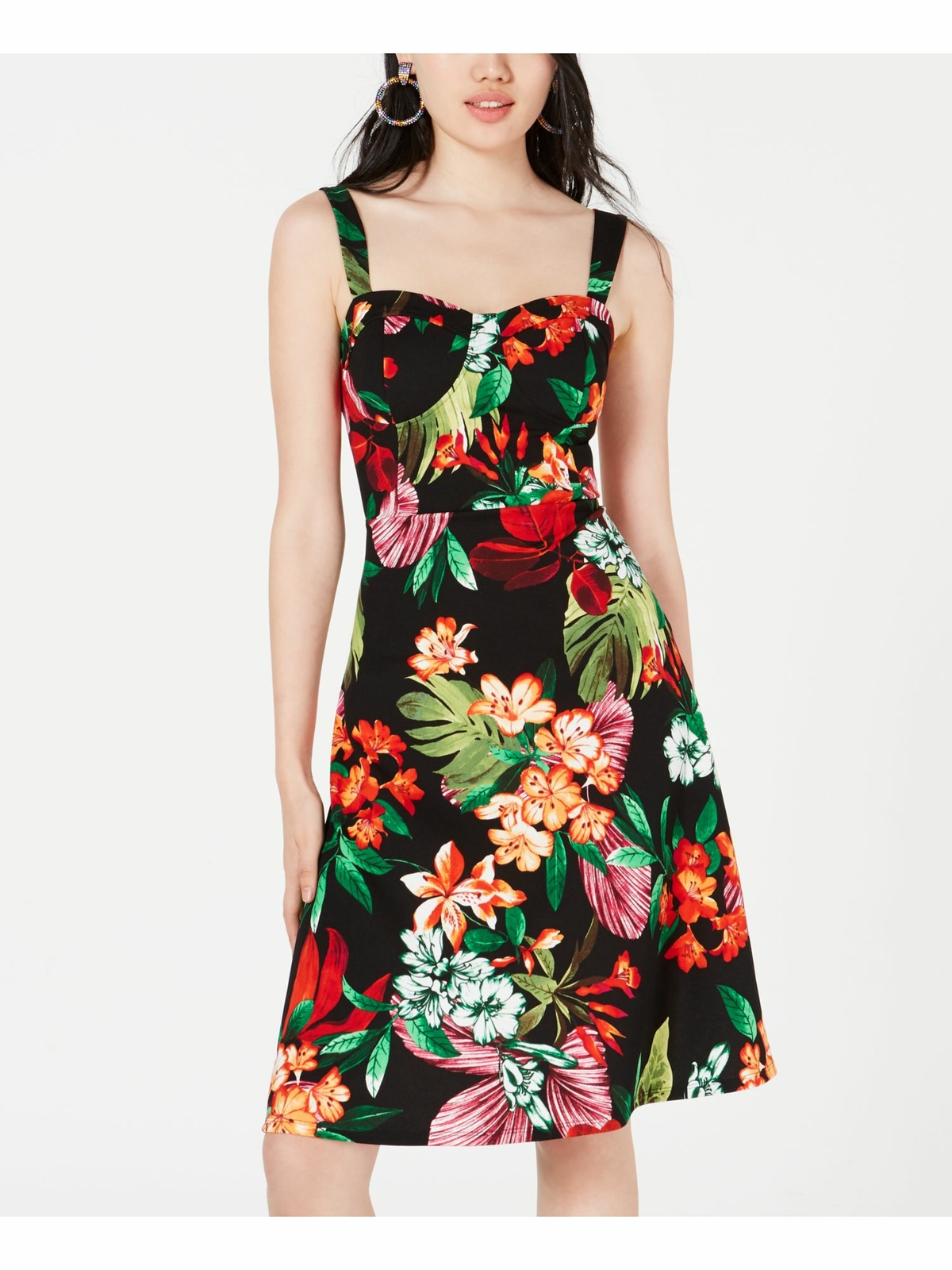 ONE CLOTHING Womens Black Floral Sleeveless Midi A-Line Party Dress Size: L
