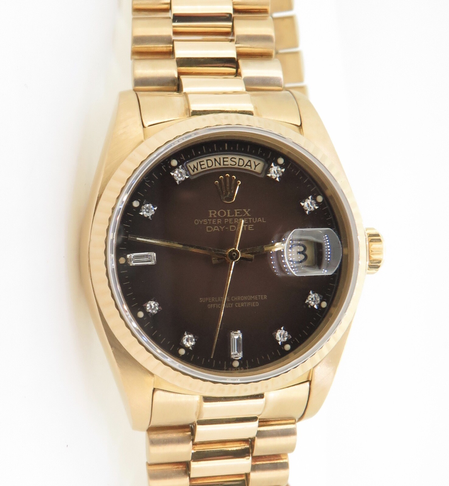 .Vintage 1978 Rolex Day-Date 18K Men’s Brown Ombre Diamond Dial Watch 18038
