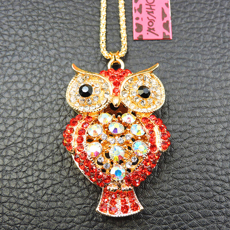 Women’s Red Crystal Owl Pendant Betsey Johnson Necklace Women’s Red Crystal Owl Pendant Betsey Johnson Necklace