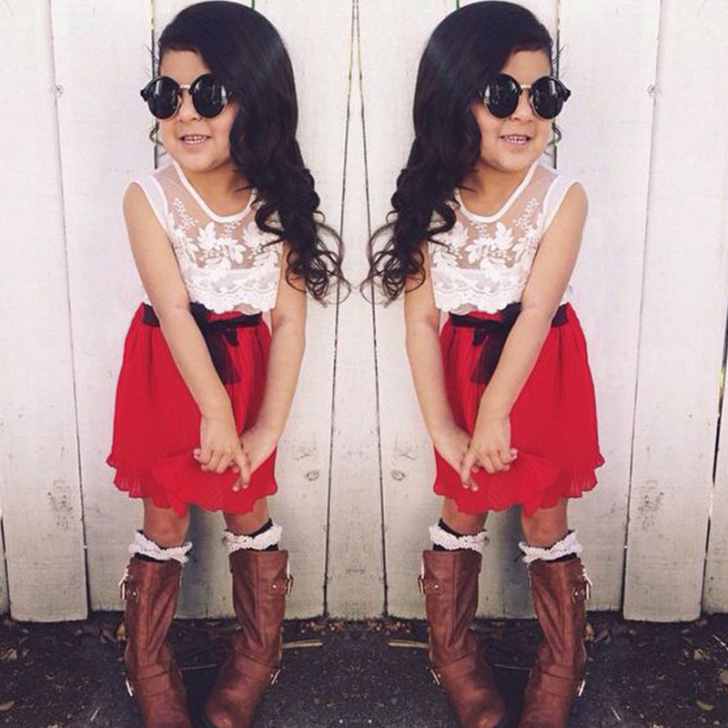 2PC Kids Baby Girls fashion Lace sleeveless top + red Dress Outfits Fit 2-6T 2PC Kids Baby Girls fashion Lace sleeveless top + red Dress Outfits Fit 2-6T