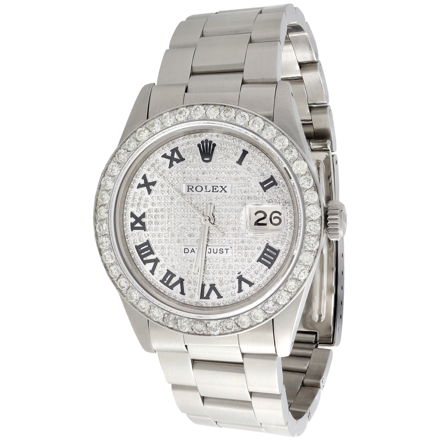 Mens Rolex Datejust 36mm Roman # Diamond Dial Watch Oyster Stainless Steel 4 CT. Mens Rolex Datejust 36mm Roman # Diamond Dial Watch Oyster Stainless Steel 4 CT.
