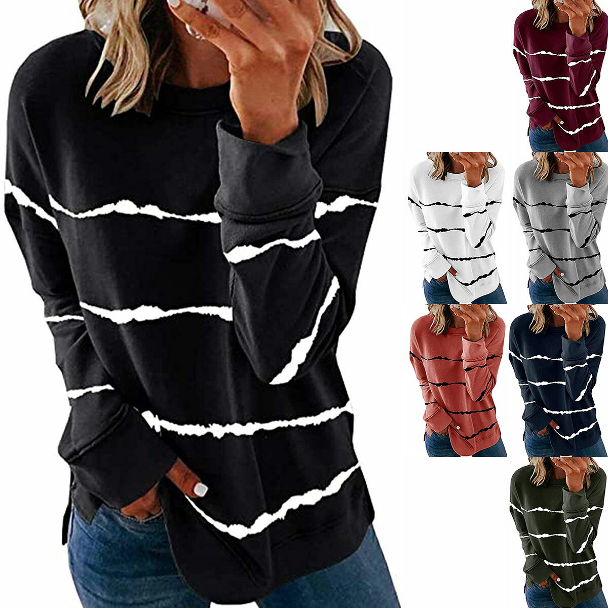 Women’s Casual Long Sleeve Loose Blouse Round Neck T-Shirt Tee Tops Plus Size Women’s Casual Long Sleeve Loose Blouse Round Neck T-Shirt Tee Tops Plus Size