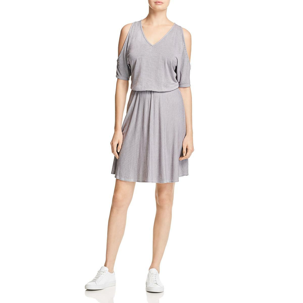 Three Dots Womens Gray Knee Length Striped Casual Dress M 7437 Three Dots Womens Gray Knee Length Striped Casual Dress M 7437