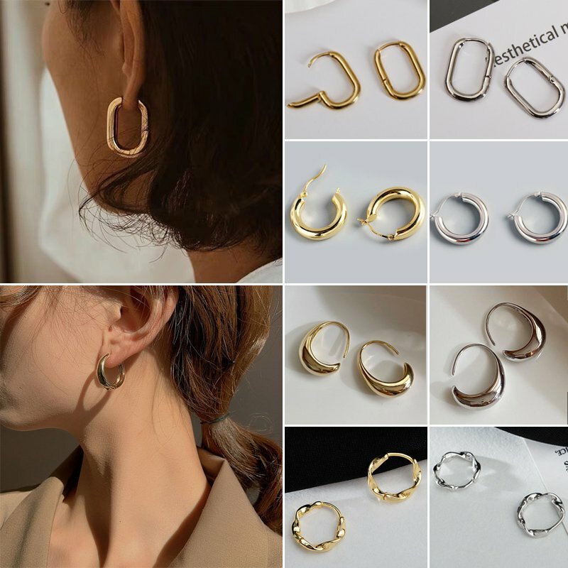 Fashion Silver/Gold Simple Earrings Hoop Stud Women Trendy Jewelry Party Gifts Fashion Silver/Gold Simple Earrings Hoop Stud Women Trendy Jewelry Party Gifts