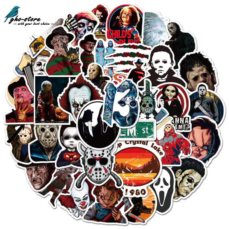 50PCS Mixed Horror Movie Character for Skateboard Sticker Vinyl Laptop Stickers 50PCS Mixed Horror Movie Character for Skateboard Sticker Vinyl Laptop Stickers