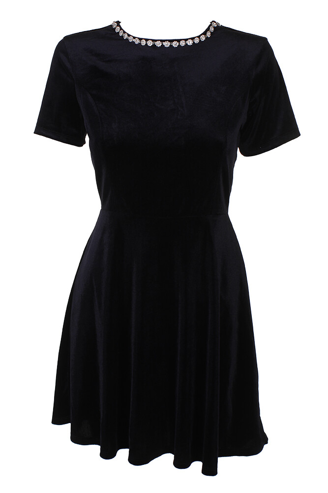 One Clothing Juniors Black Short-Sleeve Rhinestone Fit & Flare Dress L One Clothing Juniors Black Short-Sleeve Rhinestone Fit & Flare Dress L