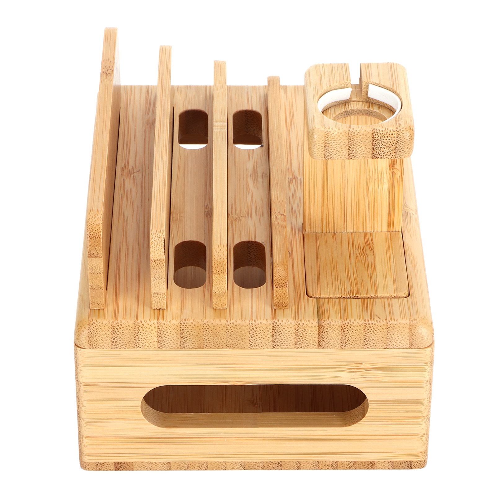 Bamboo Device Organizer Stand Cellphone Tablet Watch Holder Desktop Storage