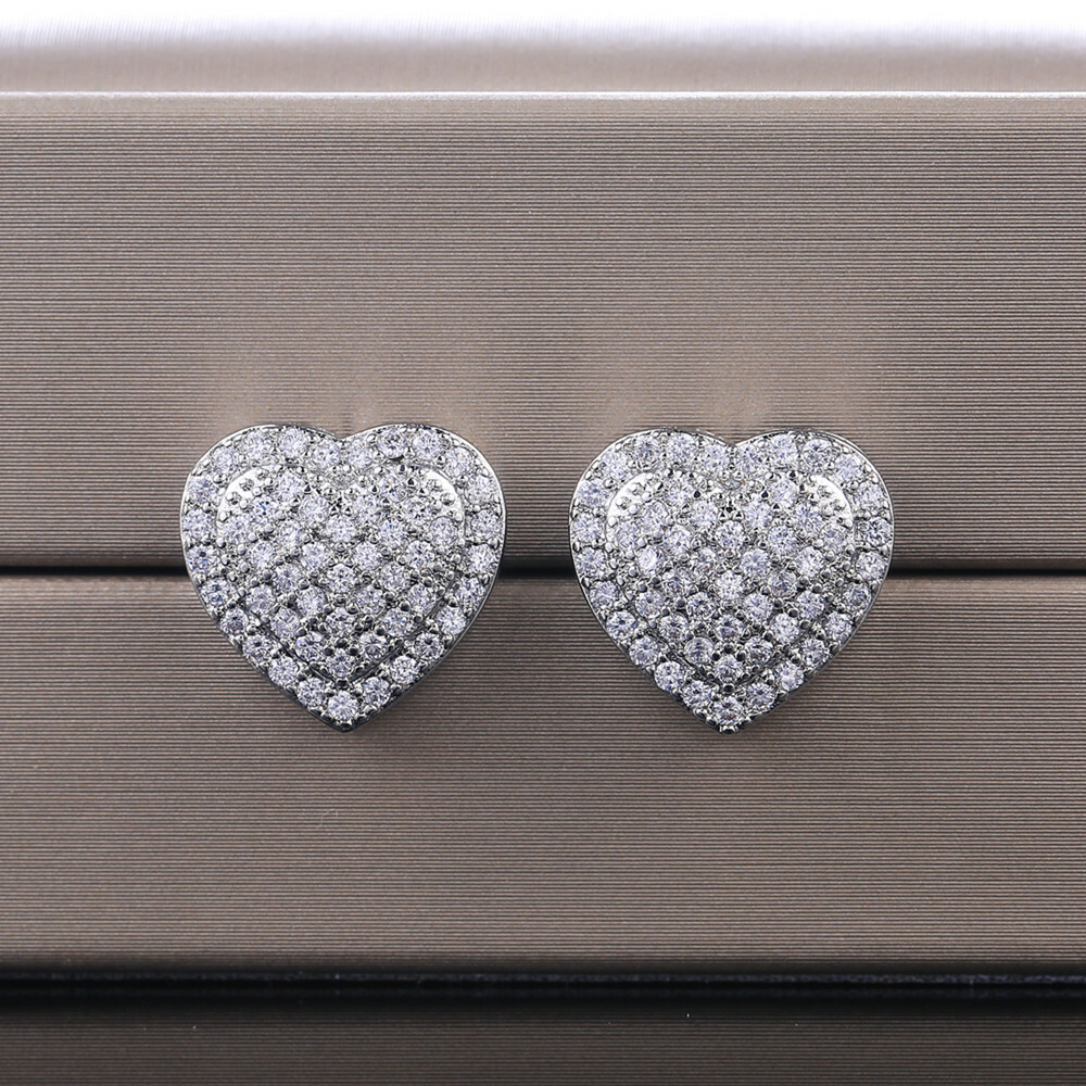 Elegant Heart 925 Silver Stud Earrings Women White Sapphire Wedding Jewelry Elegant Heart 925 Silver Stud Earrings Women White Sapphire Wedding Jewelry