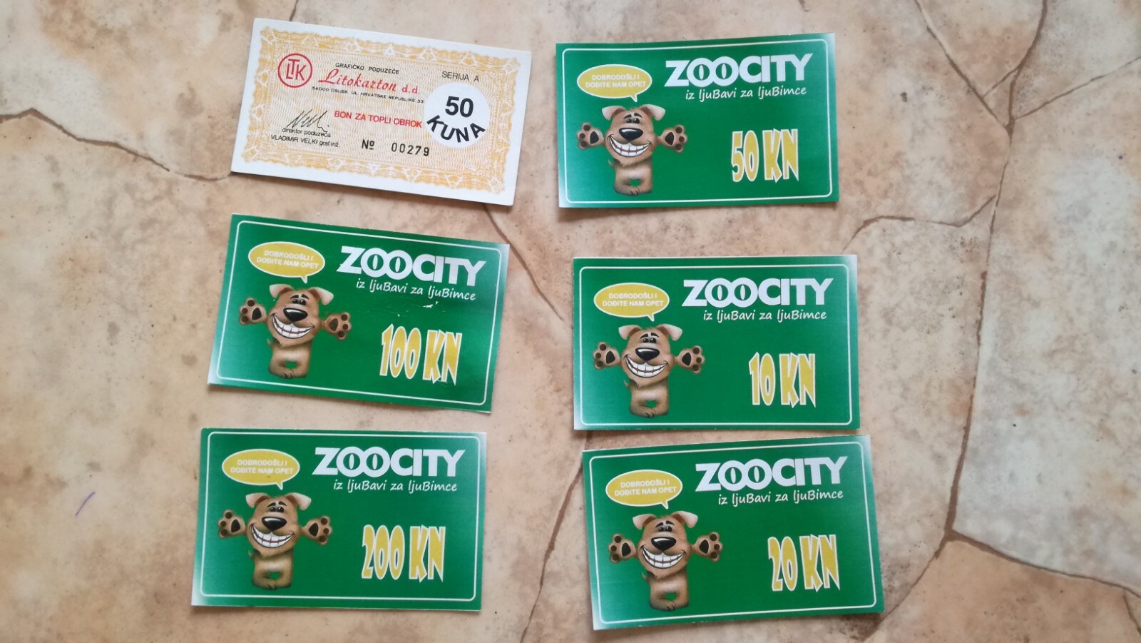 DOG CROATIA CARD LOT COUPON PUPPY ZOO CITY COMPANY DOCUMENT VOUCHER MEAL KUNA