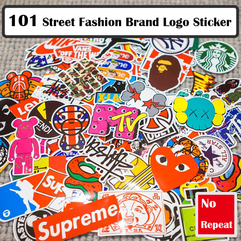 101 pcs Street Fashion Brand Logo Vinyl Stickers Decals Skateboard wall Luggage