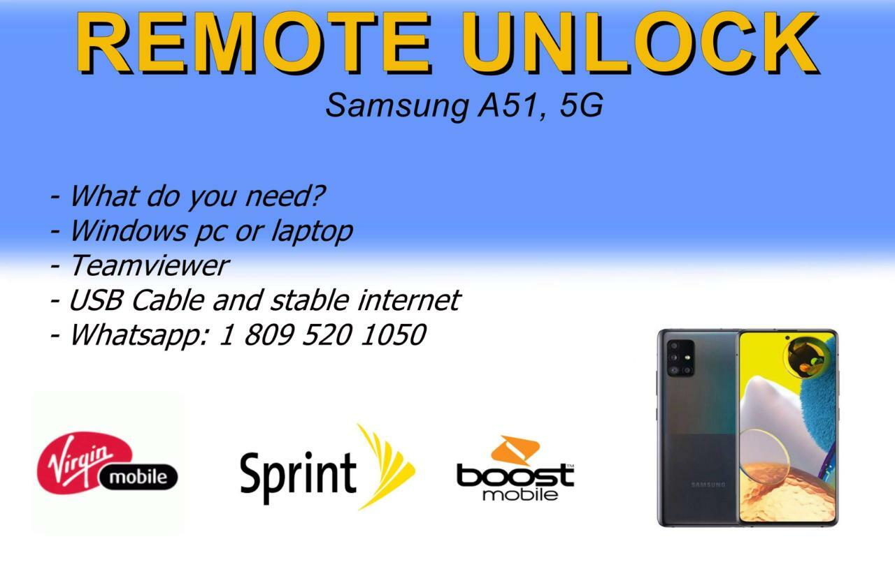 Remote Unlock Service SAMSUNG A51 5G SPRINT/BOOST/TRACFONE Remote Unlock Service SAMSUNG A51 5G SPRINT/BOOST/TRACFONE