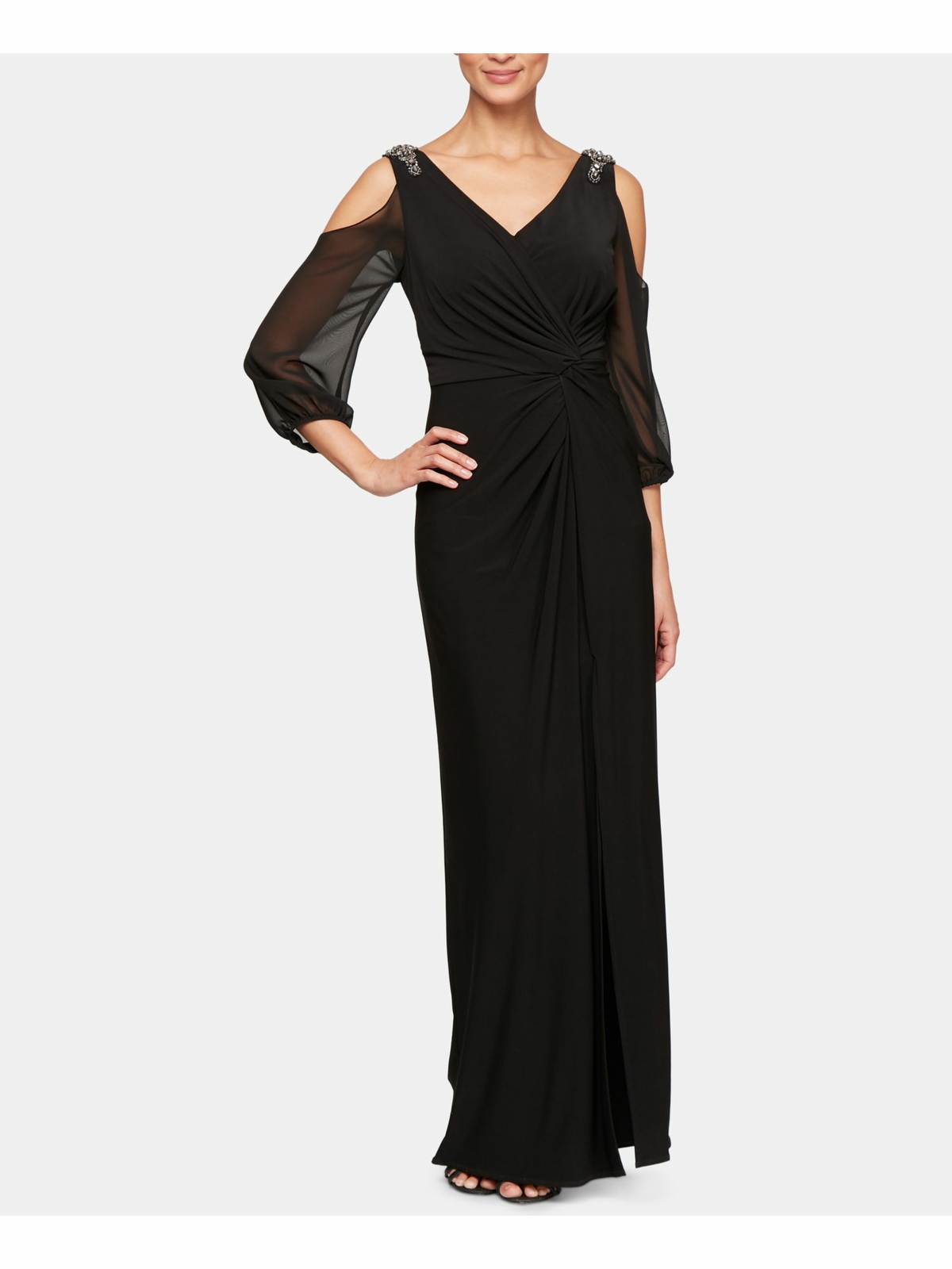 ALEX EVENINGS Womens Black 3/4 Sleeve Full-Length Sheath Formal Dress 14 ALEX EVENINGS Womens Black 3/4 Sleeve Full-Length Sheath Formal Dress 14