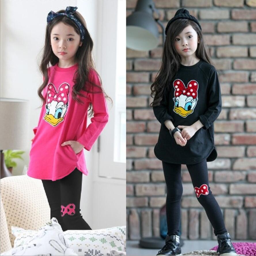 2pcs Kids Baby Girls Fashion Outfits Sleeve Duck Tops+Leggings Cartoon Clothes