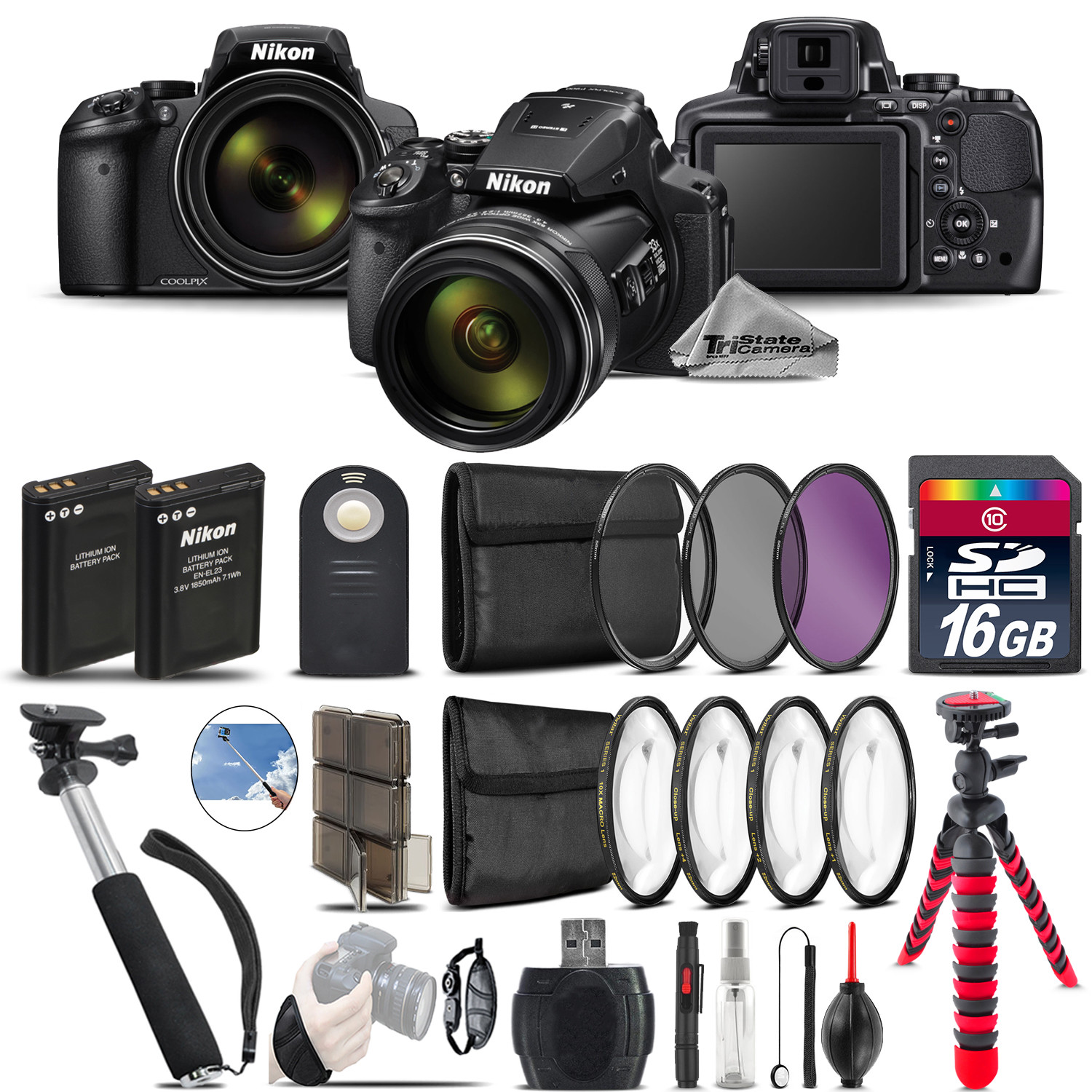 Nikon COOLPIX P900 Digital Camera + Spider Tripod + Extra Battery – 16GB Kit Nikon COOLPIX P900 Digital Camera + Spider Tripod + Extra Battery – 16GB Kit