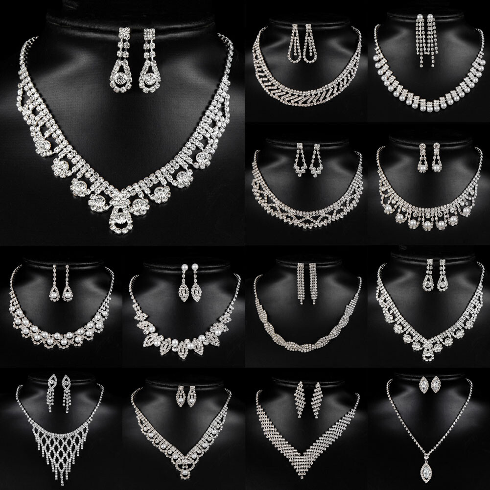 Prom Wedding Party Bridal Jewelry Diamante Crystal Rhinestone Necklace Earrings Prom Wedding Party Bridal Jewelry Diamante Crystal Rhinestone Necklace Earrings