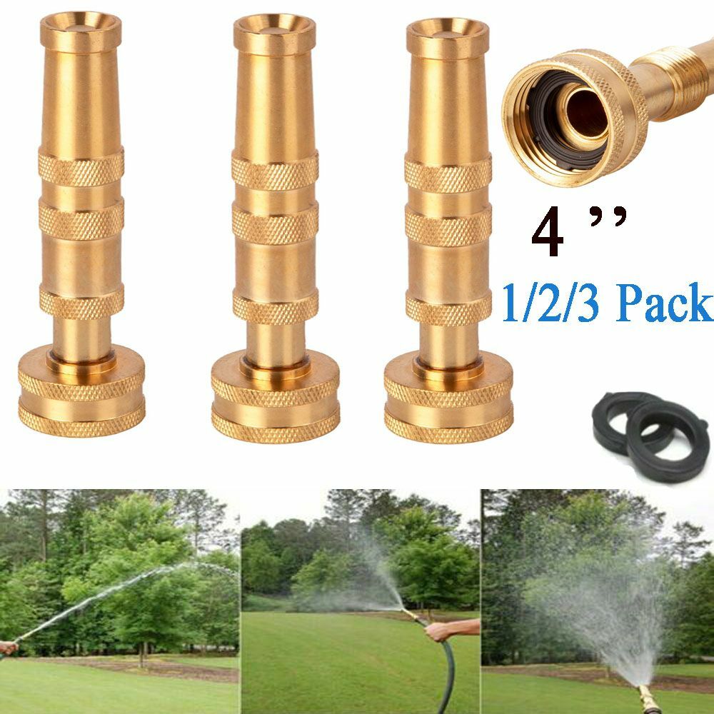 1~3Pack Solid Brass 4″ Adjustable Garden Nozzle Heavy Duty Twist Water Hose