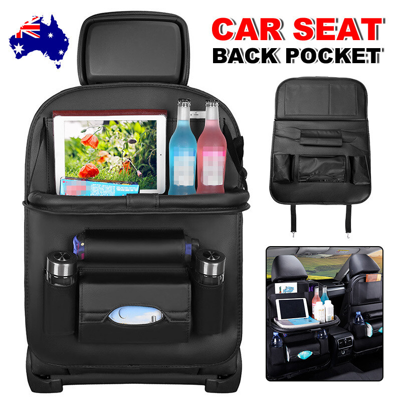 Foldable Car Back Seat Organiser Leather Storage Bag Table Tray iPad Cup Holder