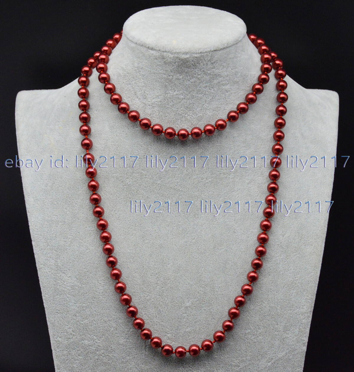 8mm Wine Red South Sea Shell Pearl Round Beads Handmade Knotted Necklace 16-36” 8mm Wine Red South Sea Shell Pearl Round Beads Handmade Knotted Necklace 16-36”