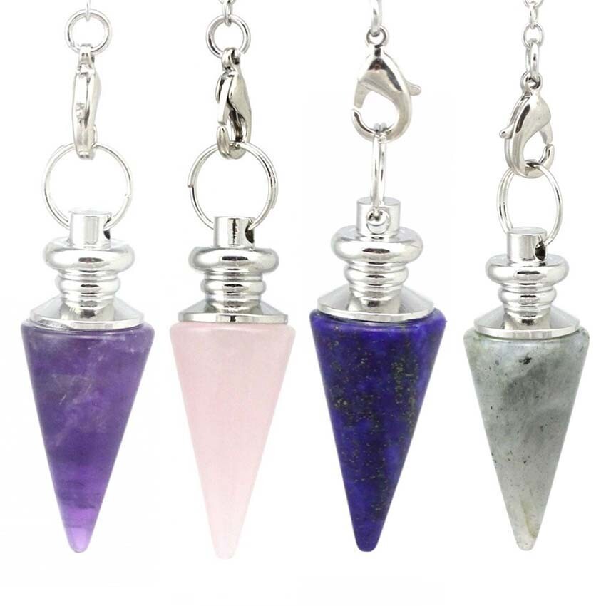 Natural Healing Gemstone Crystal Quartz Cone Pendulum Chain Pendant Reiki Amulet Natural Healing Gemstone Crystal Quartz Cone Pendulum Chain Pendant Reiki Amulet