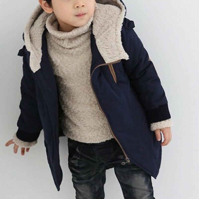 UK Fashion Winter Kids Boys Warm Long Sleeve Hooded Coat Fleece Lined Outwear