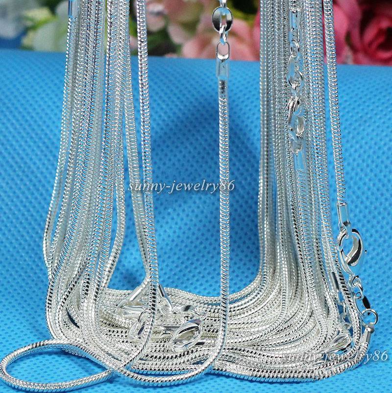 Wholesale 10pcs 925 Sterling Solid Silver Plt 1mm Snake Chain Necklace 16-30inch Wholesale 10pcs 925 Sterling Solid Silver Plt 1mm Snake Chain Necklace 16-30inch