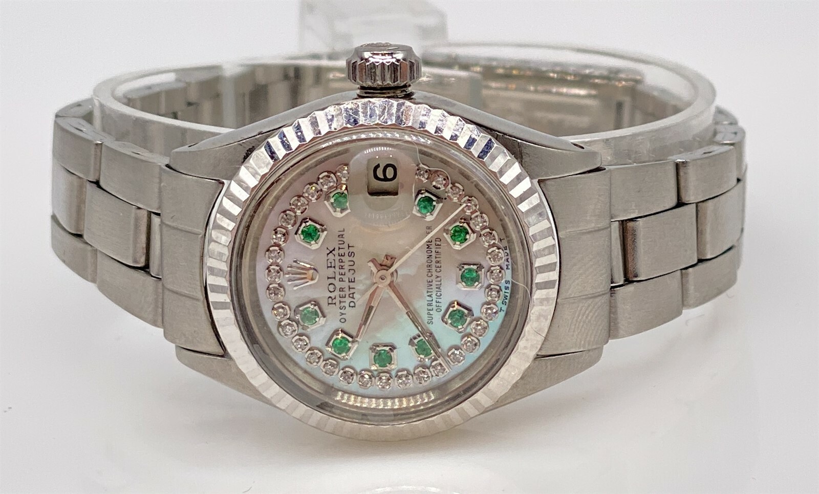 Estate 00 ROLEX DATEJUST 18k White Gold SS Emerald Diamond Ladies Watch WTY Estate 00 ROLEX DATEJUST 18k White Gold SS Emerald Diamond Ladies Watch WTY