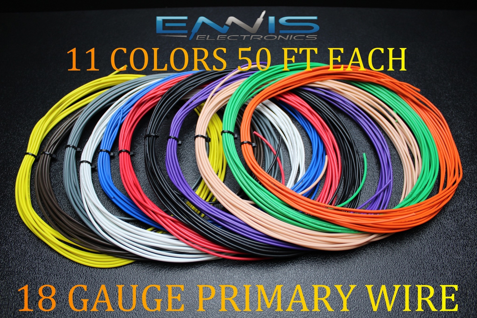 18 GAUGE WIRE 550 FT ENNIS ELECTRONICS 50 FT EA 11 COLORS AWG COPPER CLAD