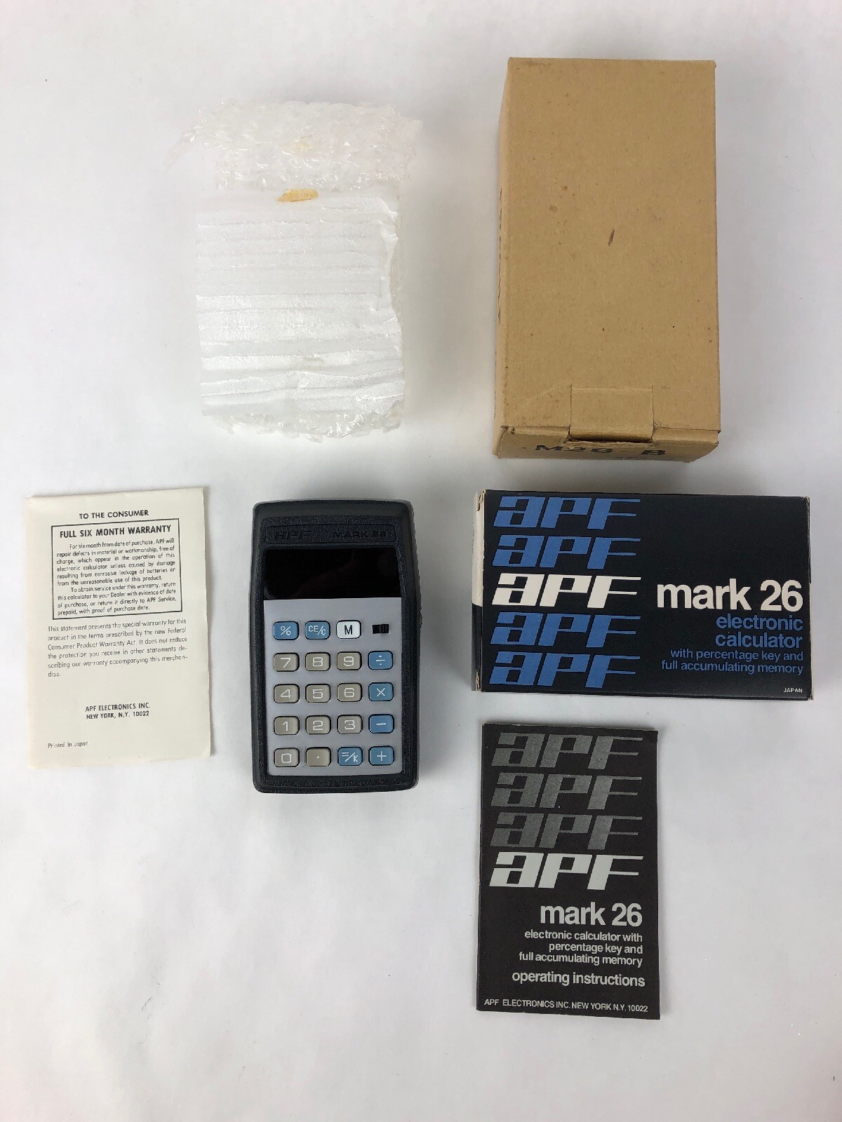 Brand New APF Electronics Inc Mark 26 Vintage Calculator with Box And Manual Brand New APF Electronics Inc Mark 26 Vintage Calculator with Box And Manual
