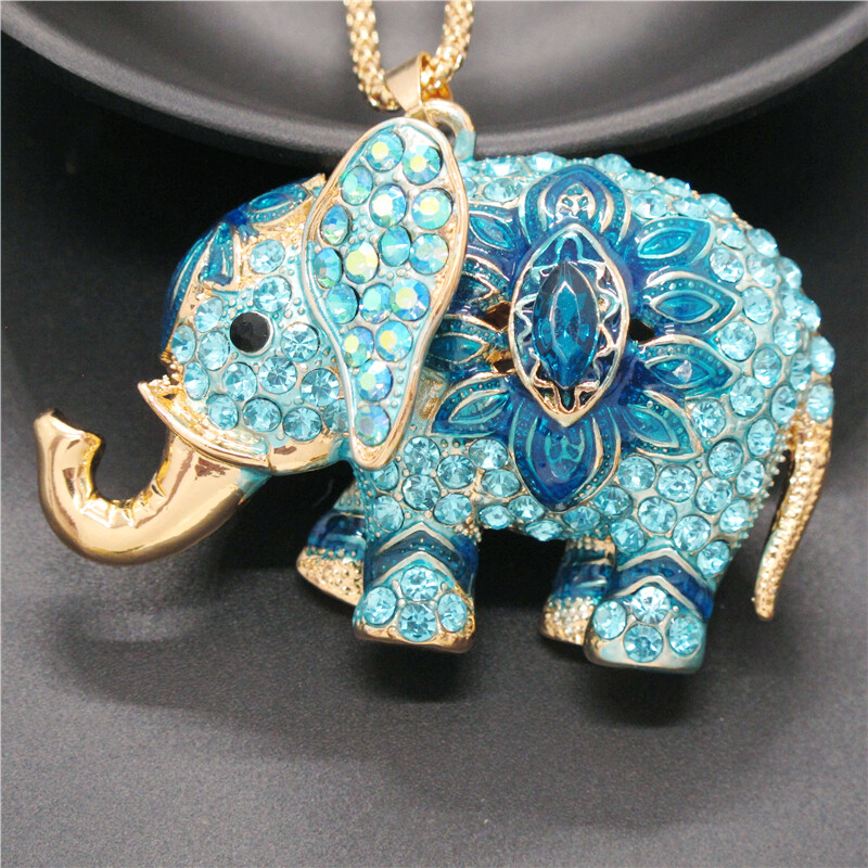Jewelry Fashion Cute Blue Elephant Fower Enamel Crystal Sweater Chain Necklace Jewelry Fashion Cute Blue Elephant Fower Enamel Crystal Sweater Chain Necklace