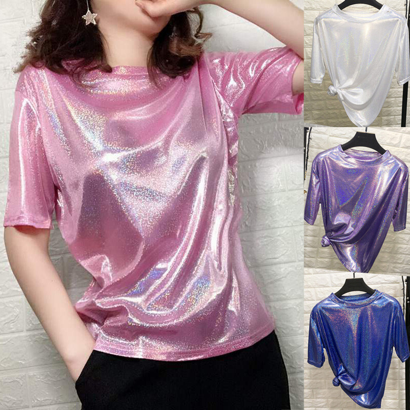 Women T-Shirt Short Sleeve Tops Summer Shirts Fashion Glitter Blouse Women T-Shirt Short Sleeve Tops Summer Shirts Fashion Glitter Blouse