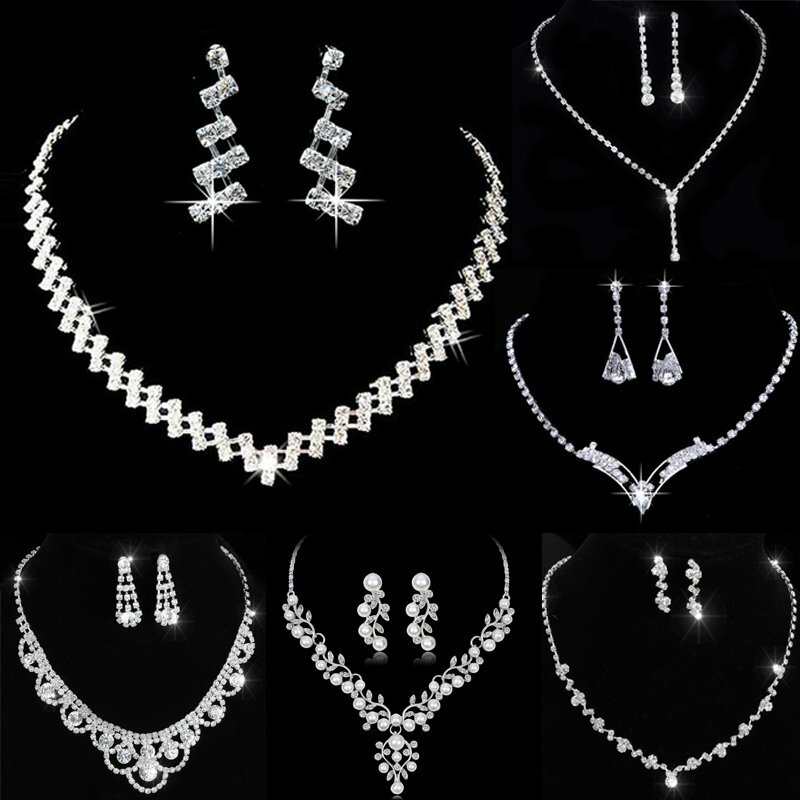 Fashion Wedding Bridal Crystal Rhinestone Women Necklace Earrings Set Jewelry Fashion Wedding Bridal Crystal Rhinestone Women Necklace Earrings Set Jewelry