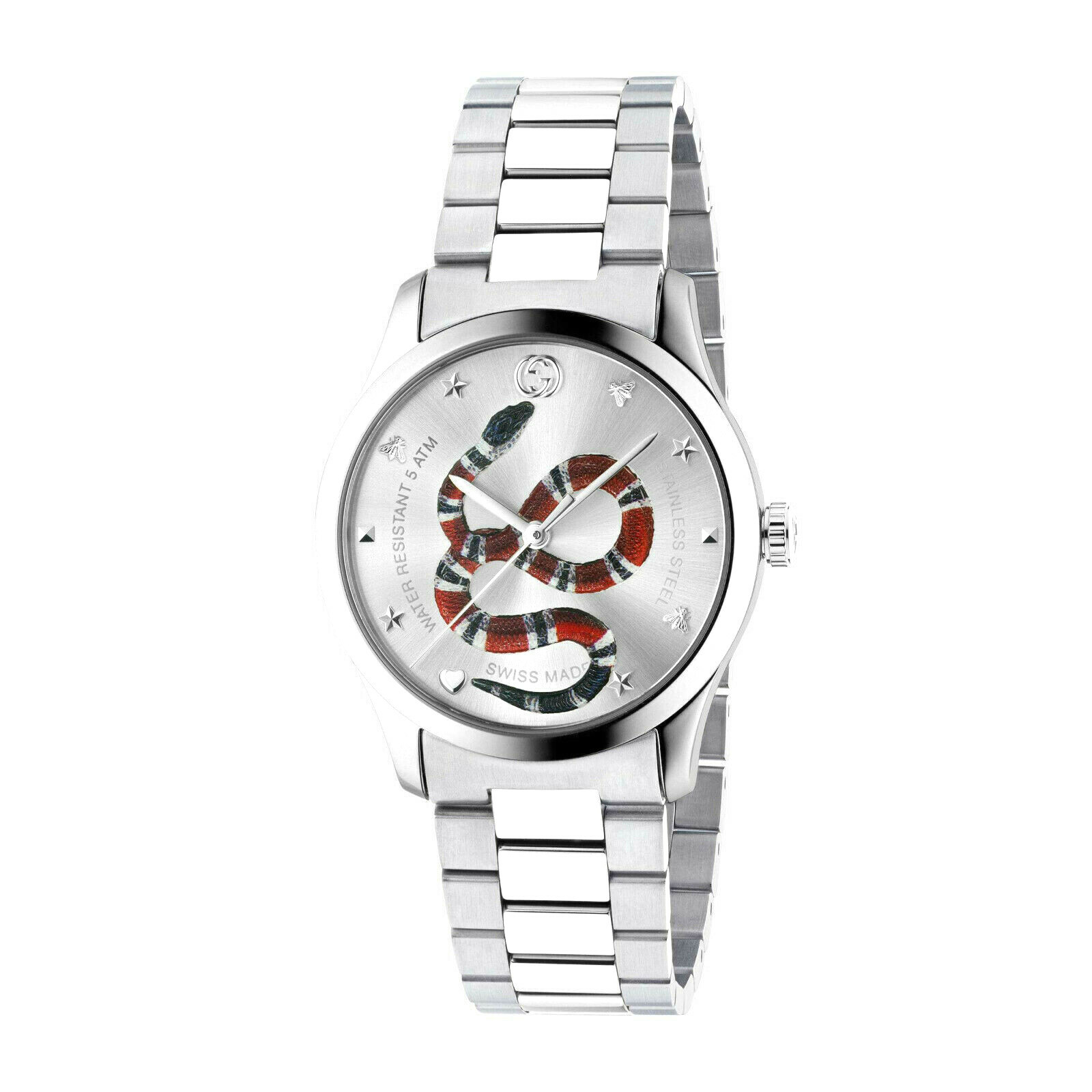 NEW Genuine GUCCI G-Timeless 38mm Snake Silver Metal Strap Mens Watch YA1264076