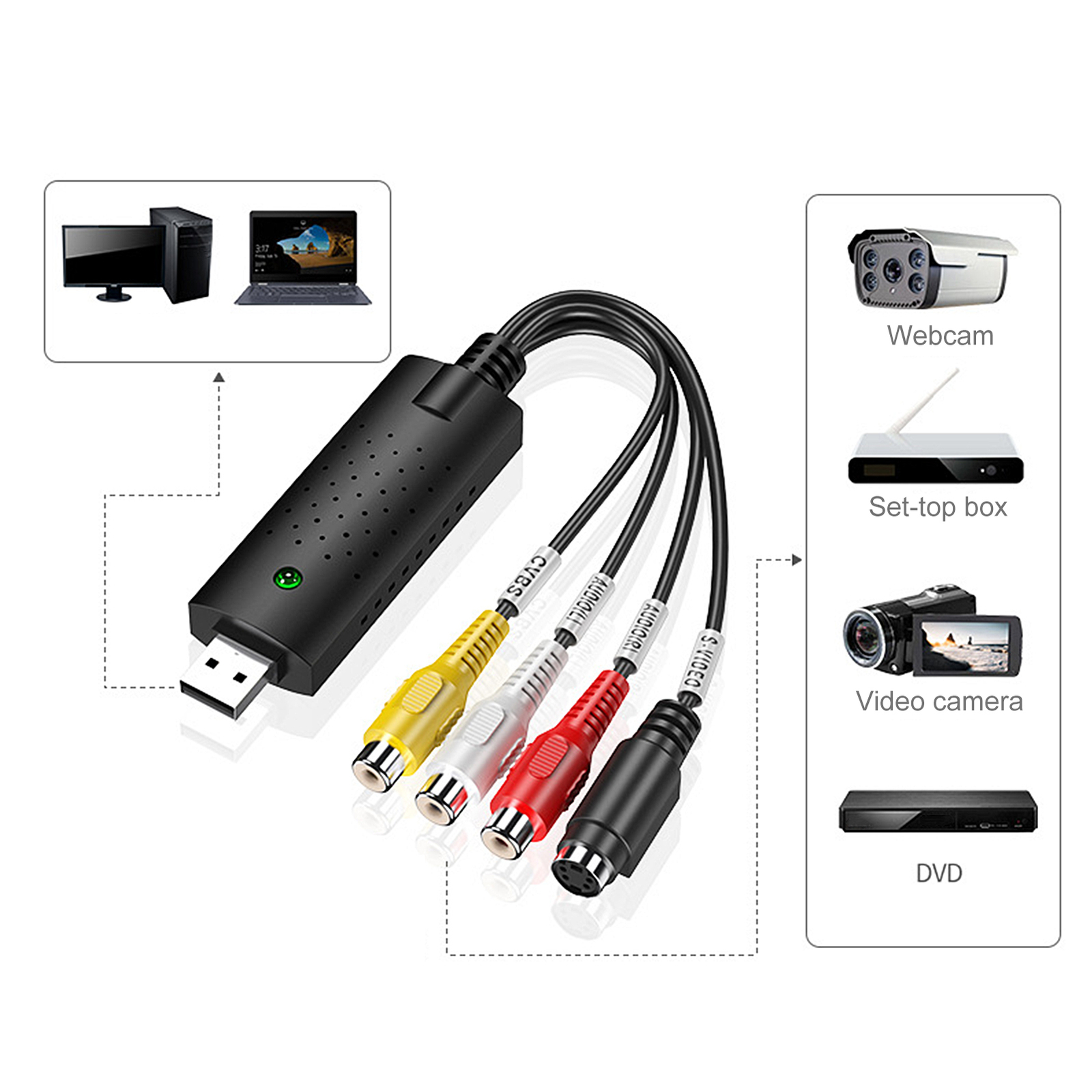 USB 2.0 Video Audio Capture Card Device Adapter Converter For Windows 10/8/7/XP