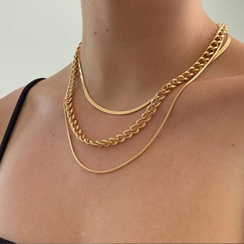 Fashion Multilayer Snake Chain Link Choker Necklace Gold Women Bohemian Jewelry Fashion Multilayer Snake Chain Link Choker Necklace Gold Women Bohemian Jewelry