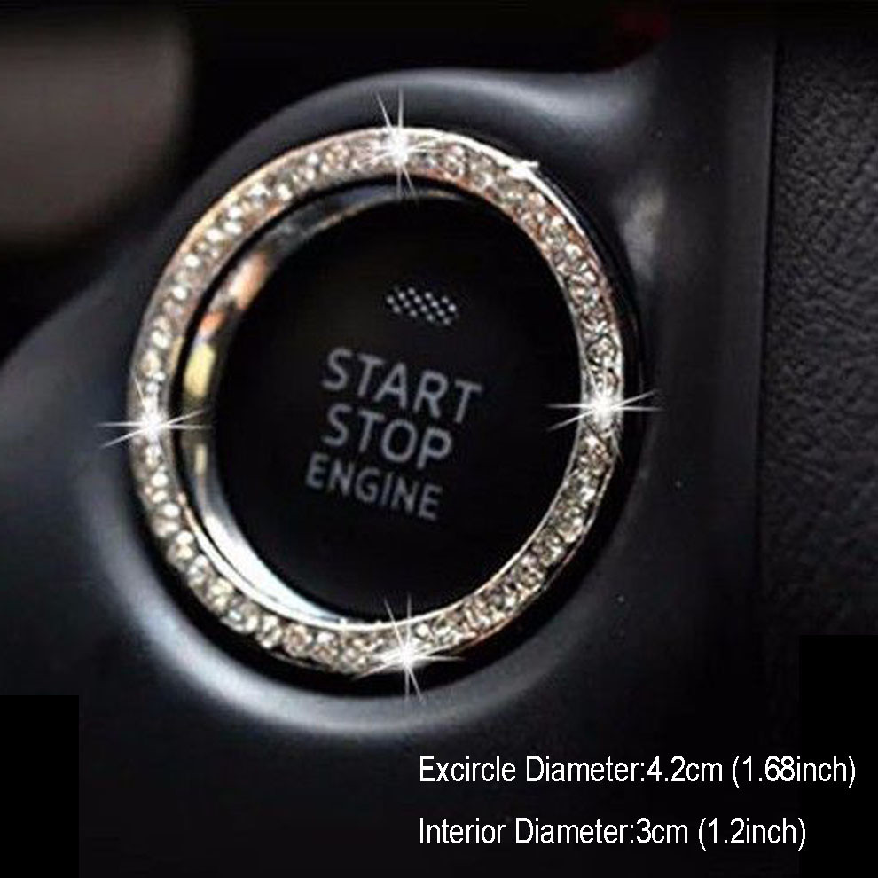 For SUV Car Bling Decorative Accessories Button Start Switch Silver Diamond Ring