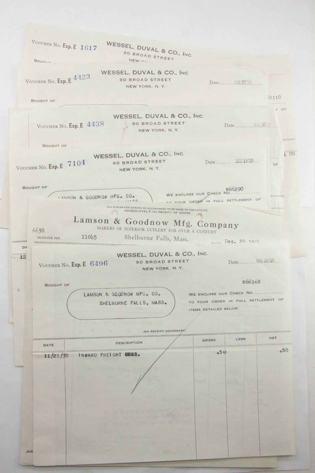 1935 Lamson Goodnow Wessel Duval Co NYC Payment Vouchers Ephemera P770L 1935 Lamson Goodnow Wessel Duval Co NYC Payment Vouchers Ephemera P770L