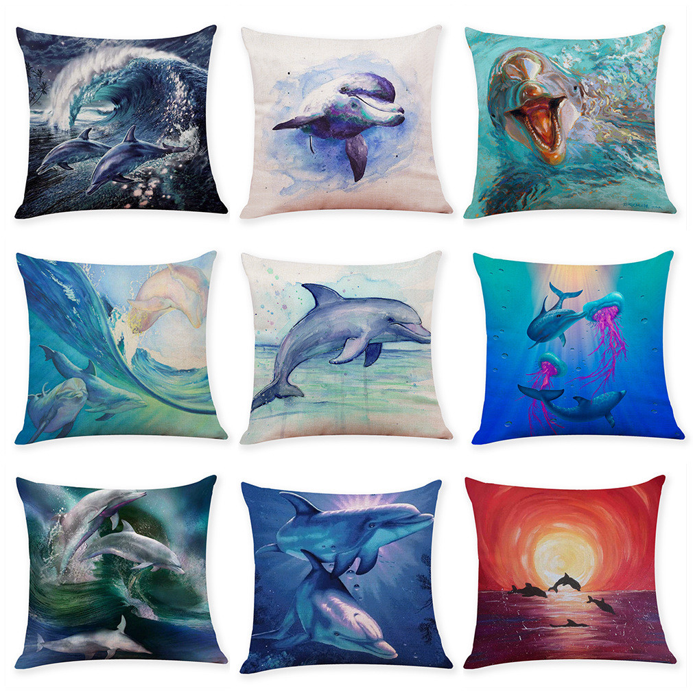 18” dolphin Print Cotton Linen Pillow Case Throw Cushion Cover Home Decor