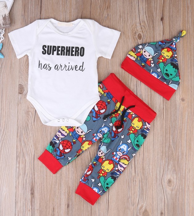 NWT Super Hero has Arrived Baby Boys Shirt Pants & Hat Outfit Set NWT Super Hero has Arrived Baby Boys Shirt Pants & Hat Outfit Set
