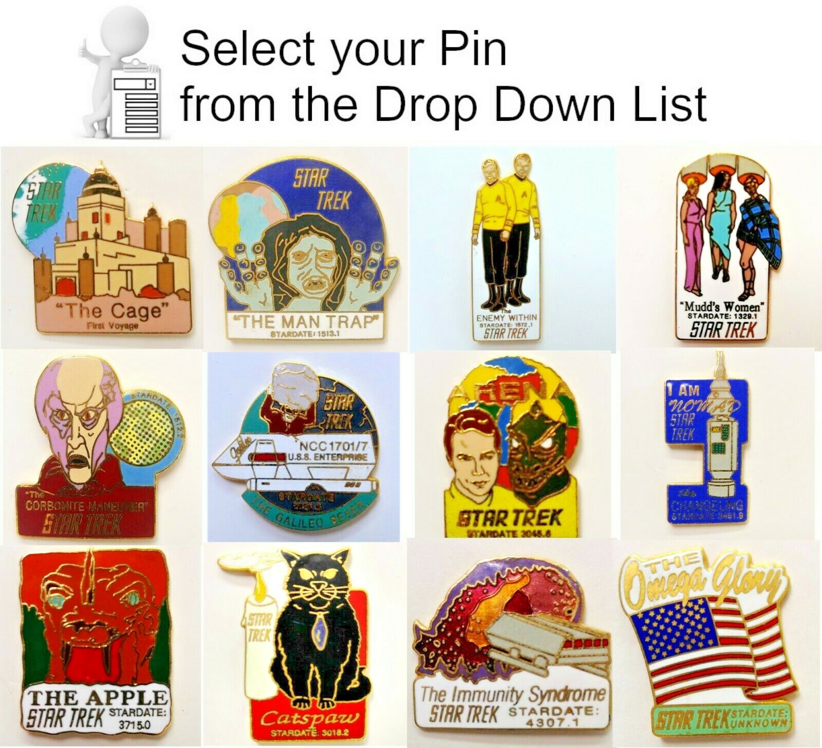 Original Star Trek Classic TV Episode Pin Collection- 79 in Series- Your Choice Original Star Trek Classic TV Episode Pin Collection- 79 in Series- Your Choice