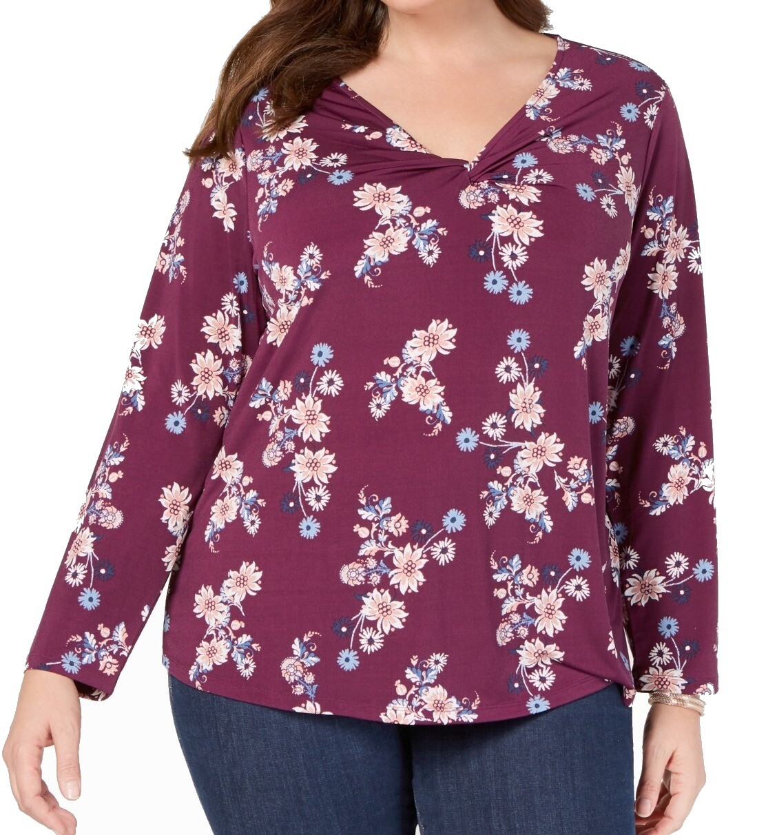 Style & Co. Womens Blouse Purple Size 3X Plus Twist-Front Floral Print $56 #449