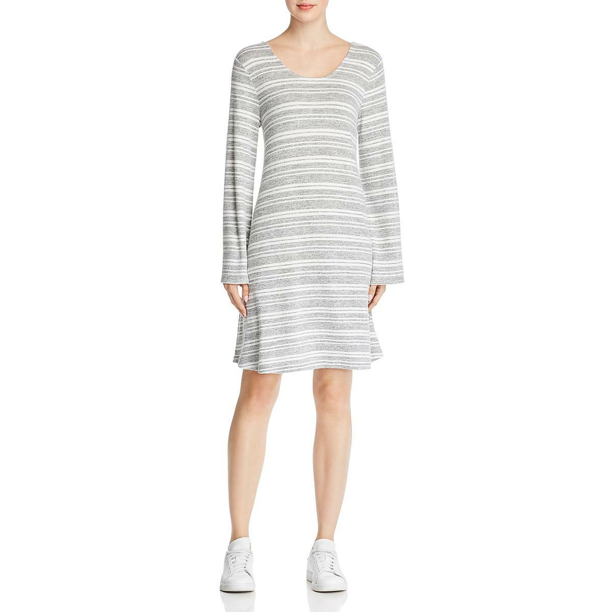 Cupio Womens Gray Striped Bell Sleeves Daytime Casual Dress S  2177
