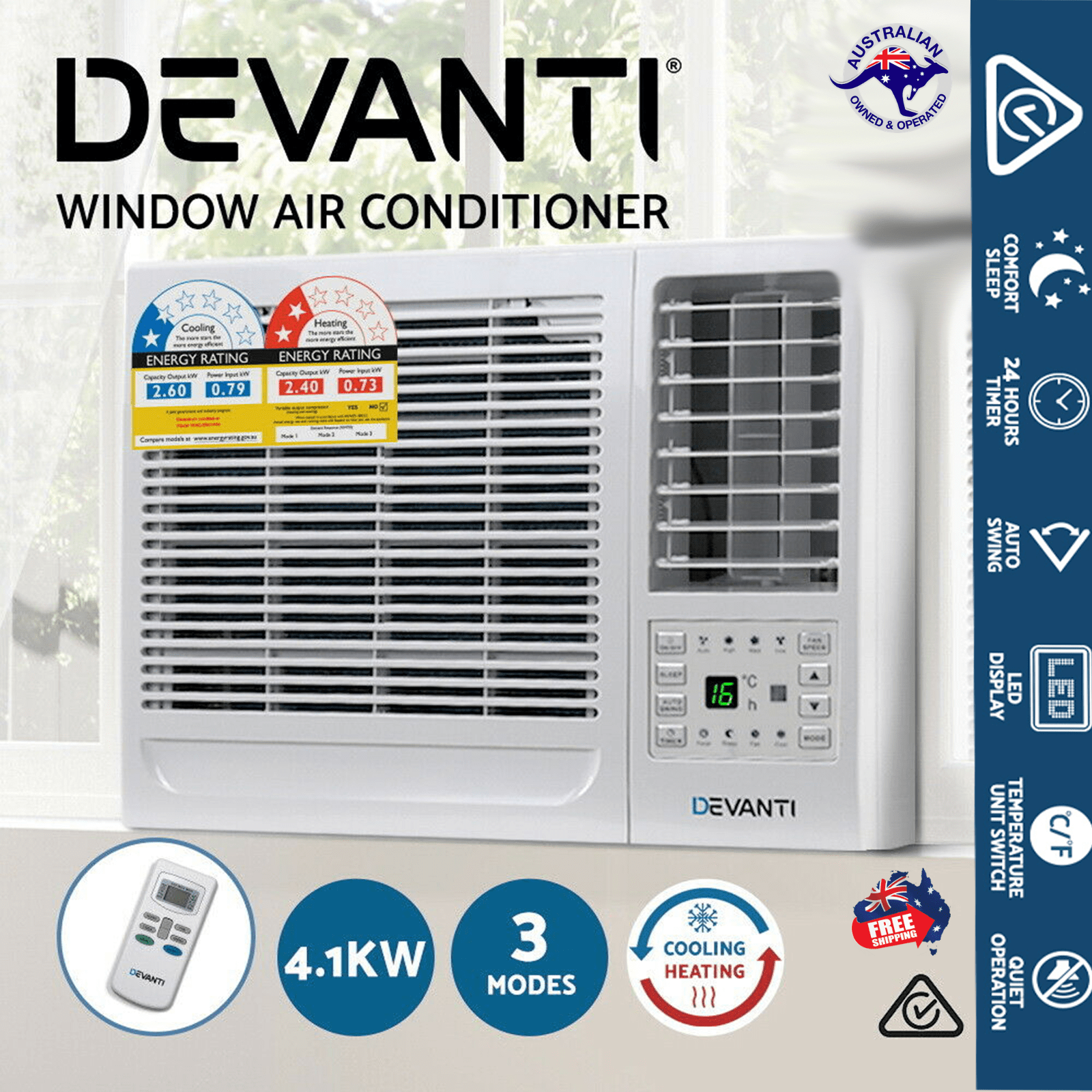 Devanti 4.1kW Window Air Conditioner Reverse Cycle Wall Cooler Heater Portable