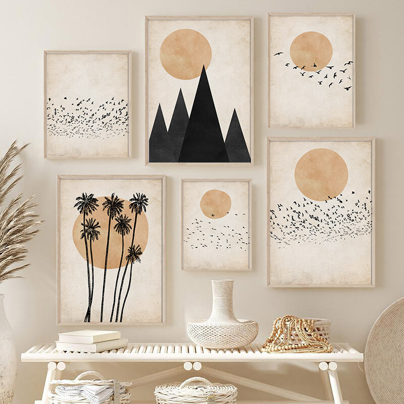 Scandinavian Moon Bird Canvas Print Vintage Abstract Landscape Poster Home Decor Scandinavian Moon Bird Canvas Print Vintage Abstract Landscape Poster Home Decor