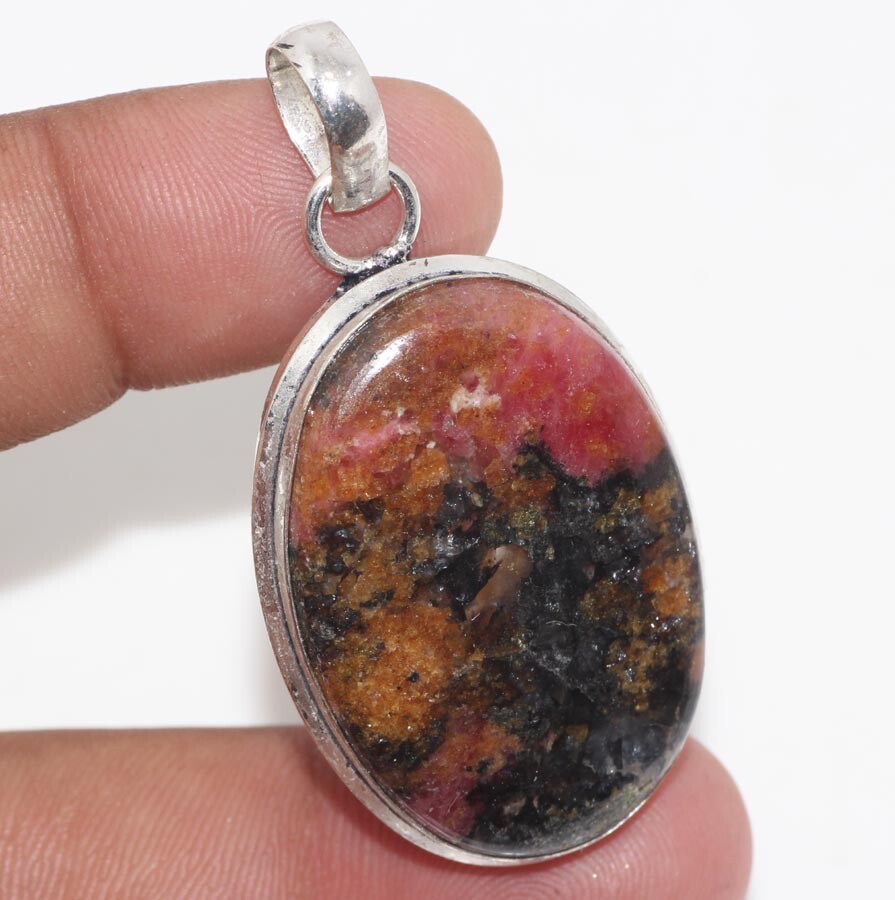 Rhodonite 925 Silver Plated Handmade Pendant 2″ Birthday Gift GW