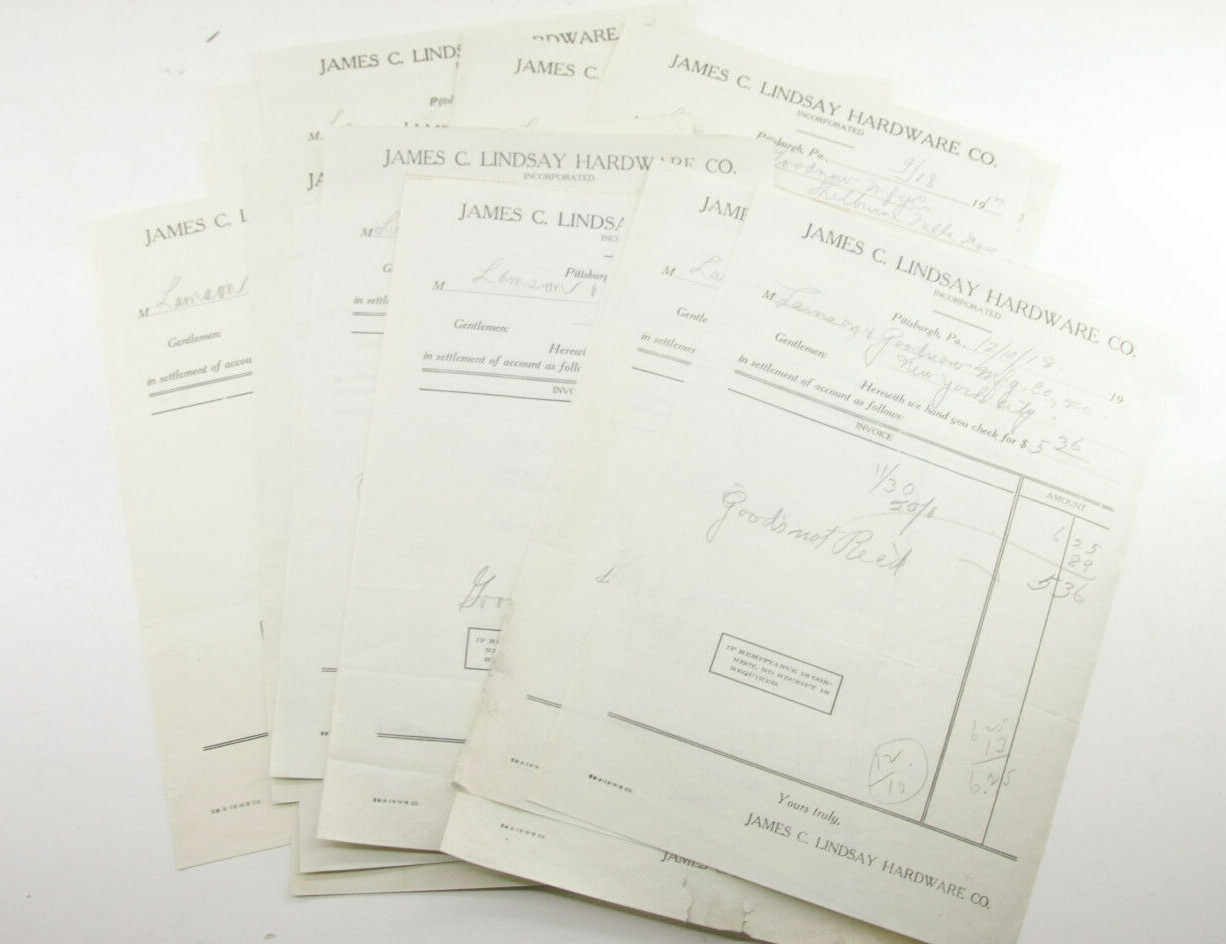1918 Lamson Goodnow James C Lindsay Hardware Pittsburgh Vouchers Ephemera P890E 1918 Lamson Goodnow James C Lindsay Hardware Pittsburgh Vouchers Ephemera P890E