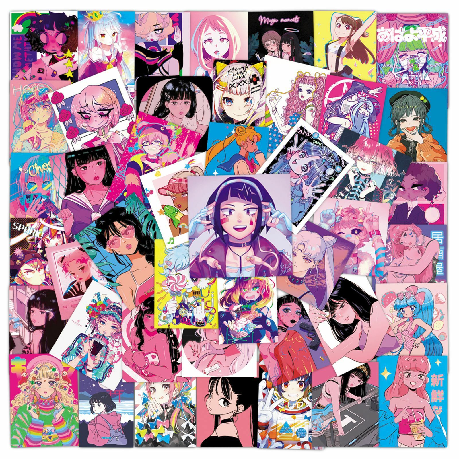 50pcs Anime Cartoon Girls Stickers for Skateboard Luggage Laptop Phone Graffiti