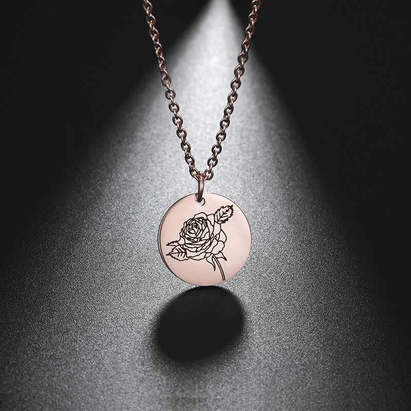 Stainless Steel Month Birth Flower Pendant Choker Necklace Birthday Gift Jewelry Stainless Steel Month Birth Flower Pendant Choker Necklace Birthday Gift Jewelry
