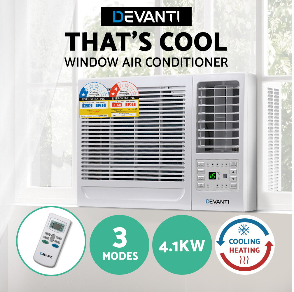 Devanti 4.1kW Window Air Conditioner Reverse Cycle Wall Box Cooler Heater White Devanti 4.1kW Window Air Conditioner Reverse Cycle Wall Box Cooler Heater White