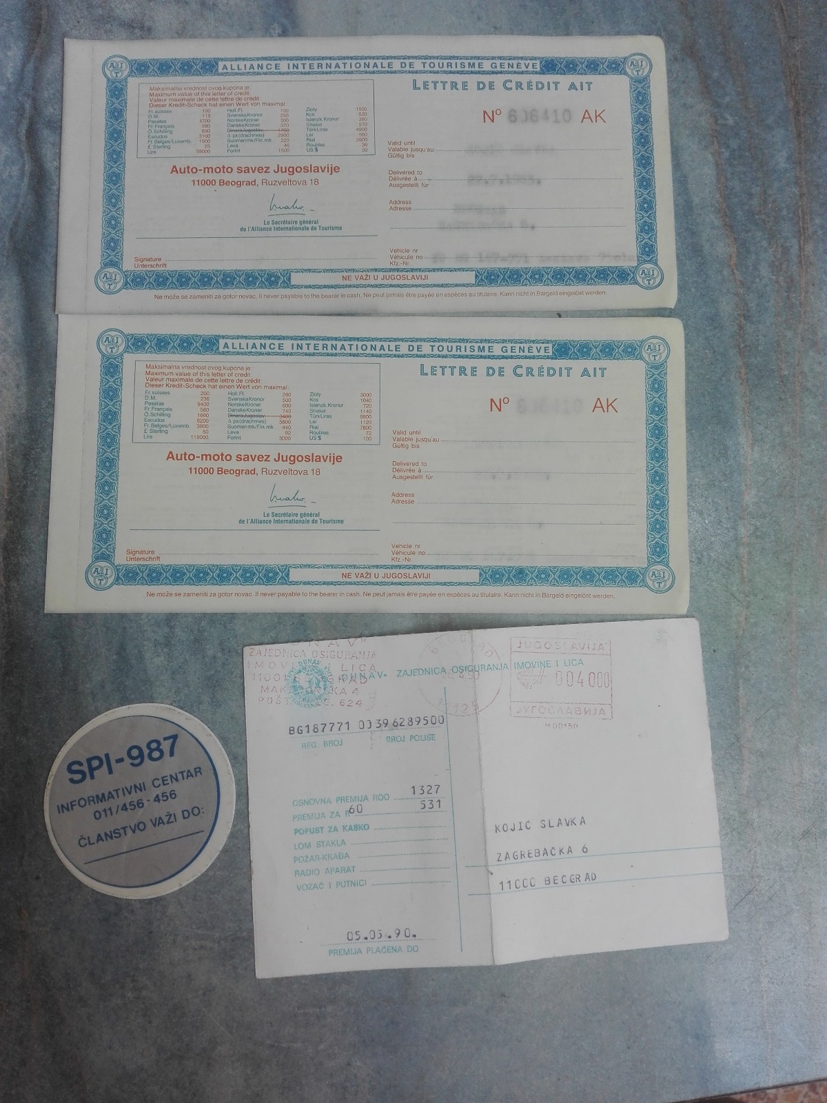 AIT AUTO SWITZERLAND YUGOSLAVIA COUPON VOUCHER 987 HELP ON ROAD INSURANCE CAR AIT AUTO SWITZERLAND YUGOSLAVIA COUPON VOUCHER 987 HELP ON ROAD INSURANCE CAR